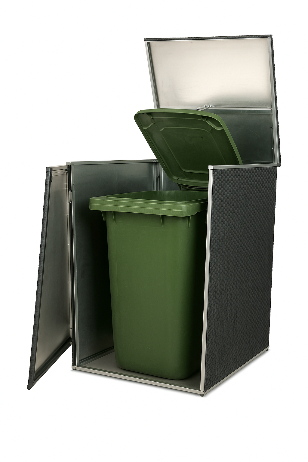 Mülltonnenbox Rattan 240L | 117 x 82,5 x 82,5 cm | Feuerverzinkt mit Rattan Cover | Rostfrei & Massiv