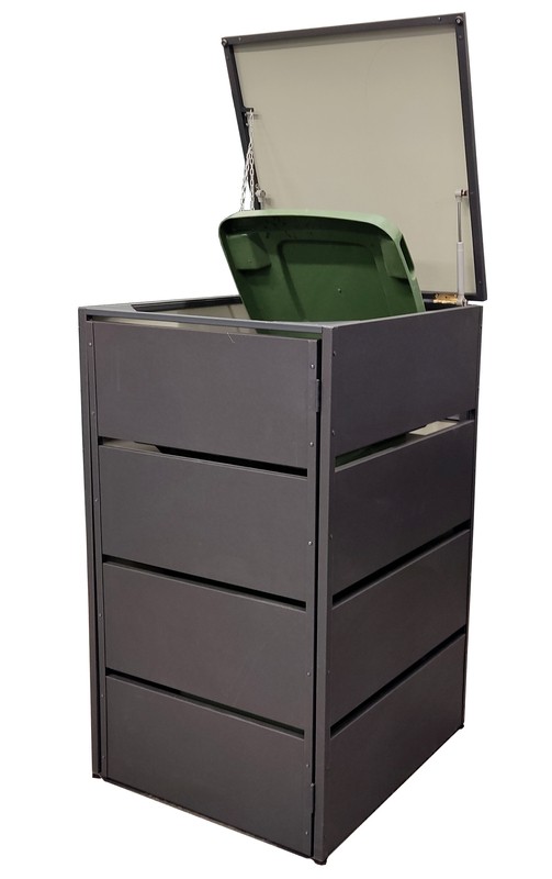 1er Mülltonnenbox 120L | Feuerverzinktes Metall mit Sichtstreifen