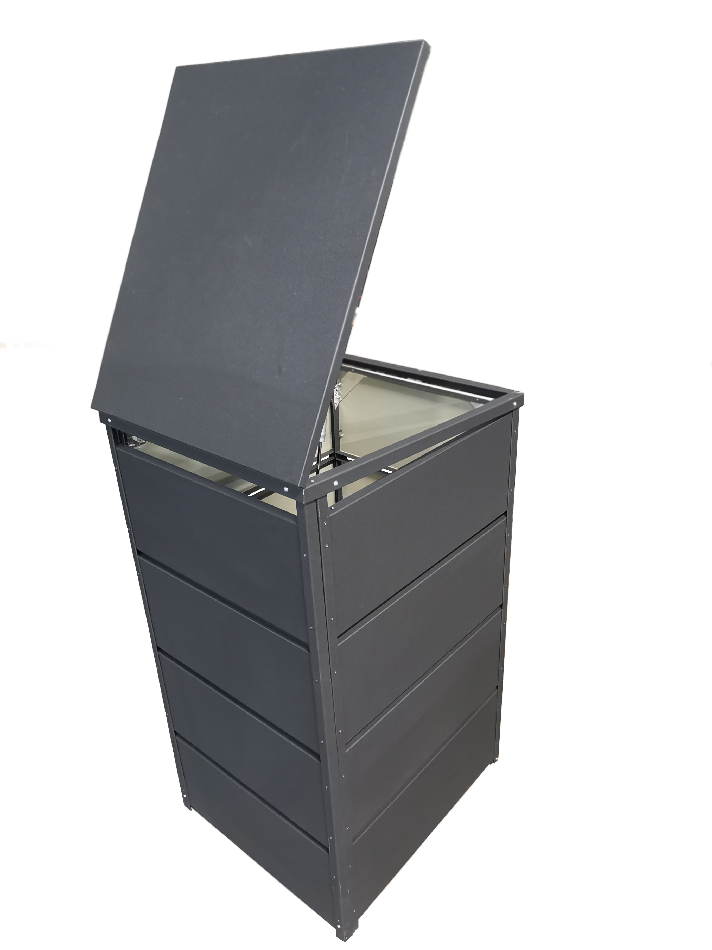 3er Mülltonnenbox 120L | Feuerverzinktes Metall mit Sichtstreifen