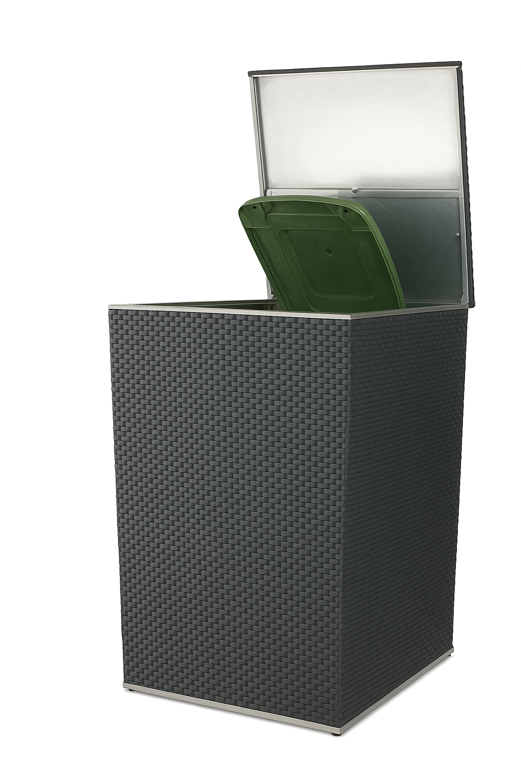 Mülltonnenbox Rattan 240L | 117 x 82,5 x 82,5 cm | Feuerverzinkt mit Rattan Cover | Rostfrei & Massiv