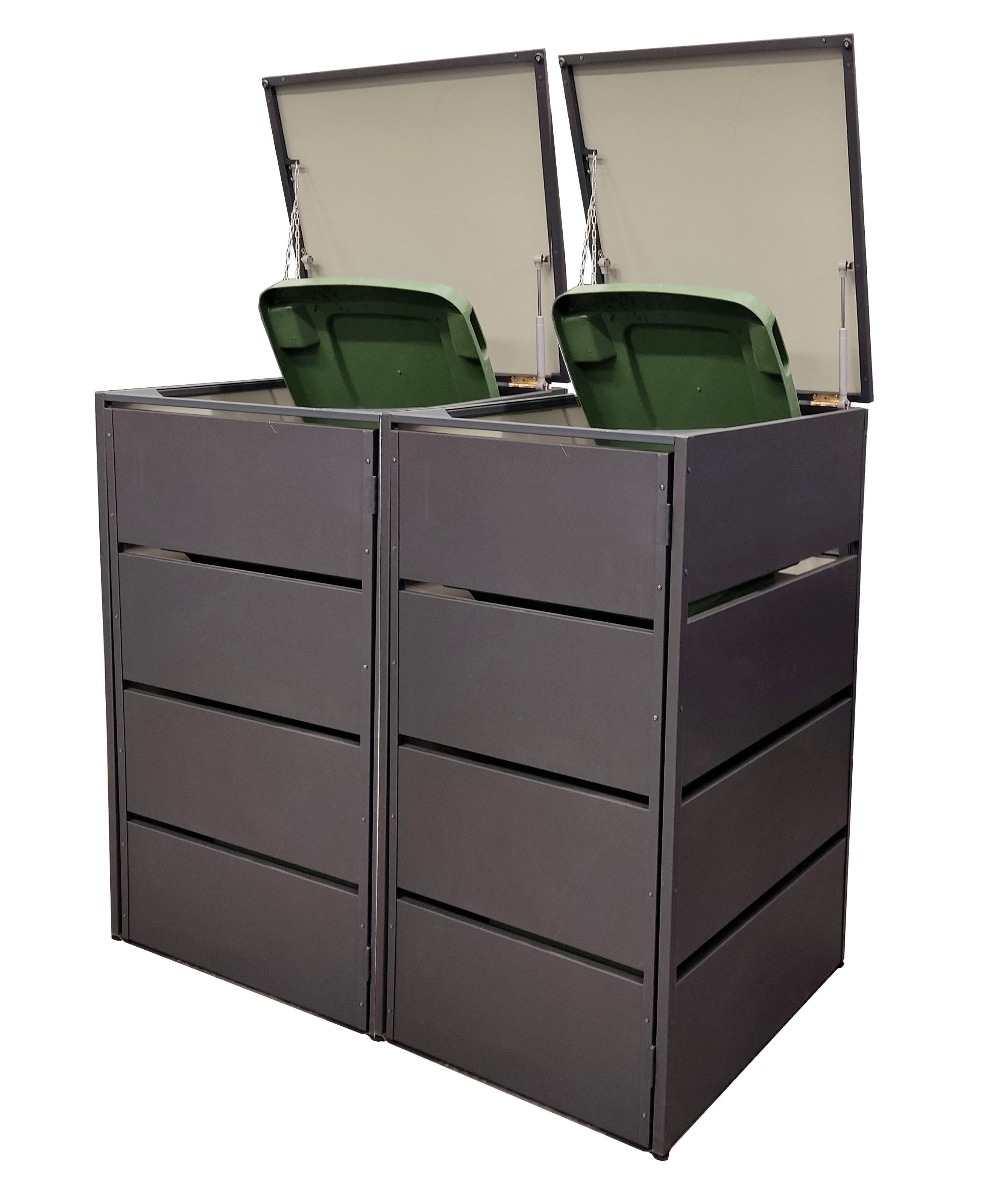 3er Mülltonnenbox 120L | Feuerverzinktes Metall mit Sichtstreifen